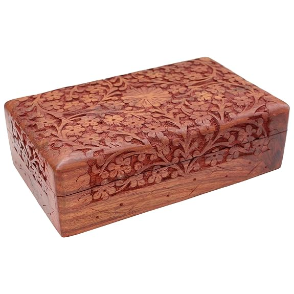 EcoNucleax Handcarved Wooden Jewellery Box of 8 inch x 5 inch x 4 inch – Handcrafted Design for Jewelry, Keepsakes - Versatile and Stylish Organizer for Home or Office – for Any Occasion