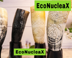 Viking Drinking Horn Set Thor Hammer Engraved Mead Cup with Stand