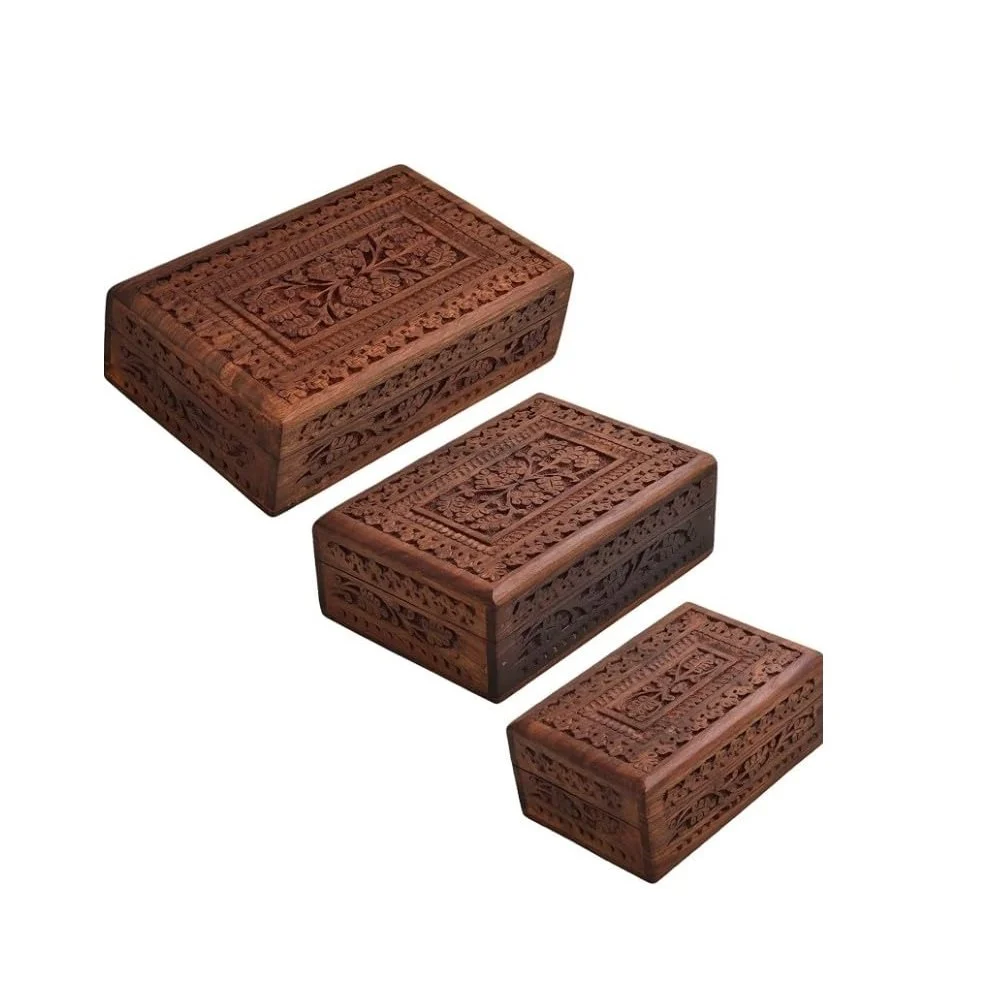 EcoNucleax Set of Three Elegant Wooden Storage Box – Handcrafted Design for Jewelry, Gifts, Valuables, Keepsakes - Versatile and Stylish Organizer for Home or Office – for Any Occasion Dkb018