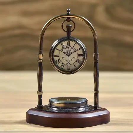 EcoNucleaX Antique Brass Desk Watch and Compass