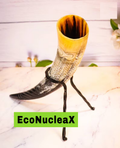 Engraved Viking Drinking Horn with Iron Stand - DRAKKER Ship Cup