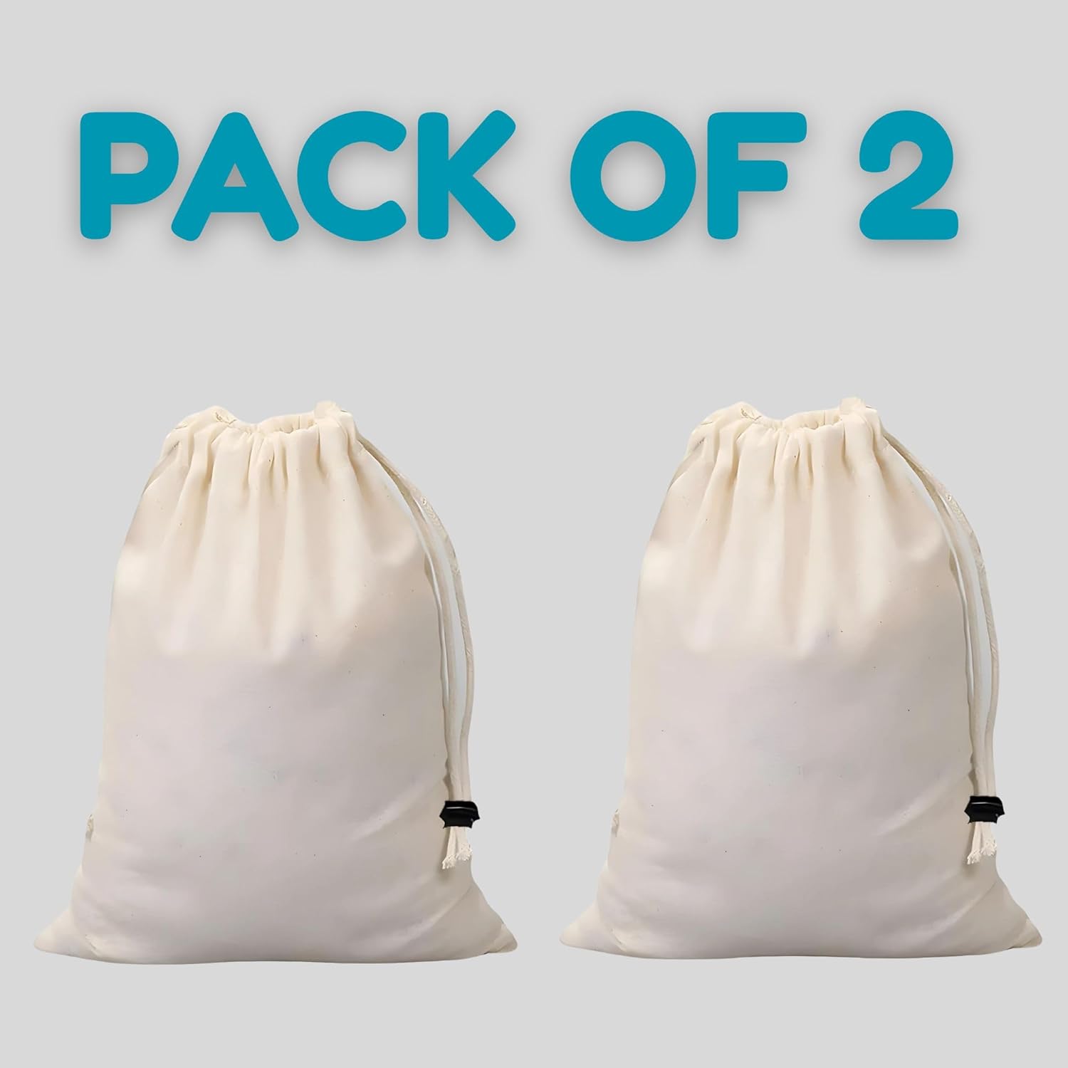 Versatile Muslin Cotton Single Drawstring Bags With Lock Button (10x11.5 in) – Reusable Storage for Nuts, Jewelry, Milk Straining, Creating Sachets & Keeping Vegetables Fresh | Pack of 2