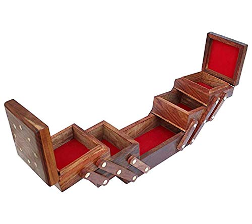 EcoNucleax Elegant Wooden Jewelry Box (5 compartments) – Handcrafted Design for Jewelry, Keepsakes