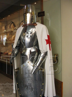 Medieval Templar Knight Armor Display, Full Size Steel Suit with Crusader Cross Shield