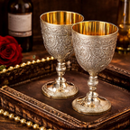 Decorative Brass Wine Glass, 16.3 x 8.1 cm, Floral Engraved Pattern, Gold