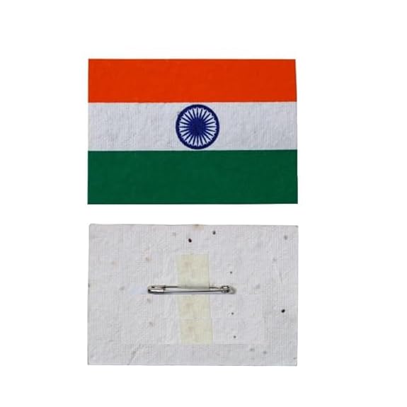 (Pack of 25) Indian Flag Plantable Seed Paper Badge, Tricolour Rectangle Design, Eco Seed Badge