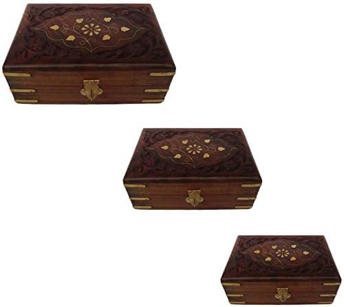 EcoNucleax Set of Three Elegant Wooden Vanity Box – Handcrafted Design for Jewelry, Keepsakes, Makeup Box - Versatile and Stylish Organizer for Home or Office – for Any Occasion Dkb007