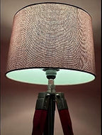 Tripod Floor Lamp with Wooden Stand, Fabric Shade, Living Room Standing Light