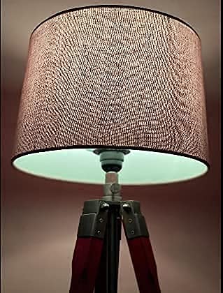 Tripod Floor Lamp with Wooden Stand, Fabric Shade, Living Room Standing Light