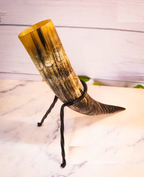Engraved Viking Drinking Horn with Iron Stand - DRAKKER Ship Cup