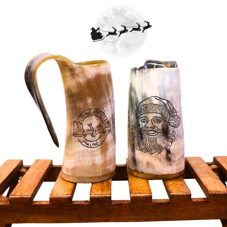 Engraved Santa Claus Drinking Horn Mug - Viking