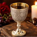 Decorative Brass Wine Glass, 16.3 x 8.1 cm, Floral Engraved Pattern, Gold