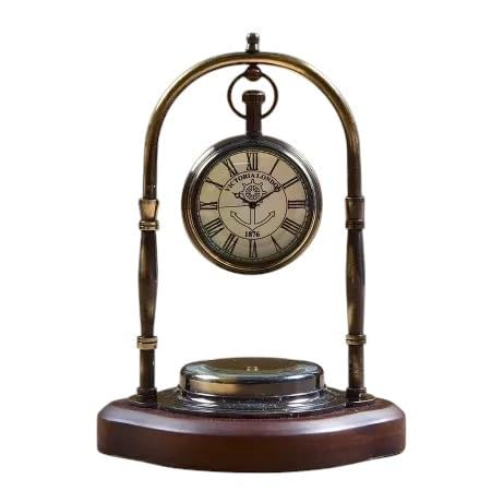 EcoNucleaX Antique Brass Desk Watch and Compass | Timeless Elegance for Your Workspace | Stunning Dual Functionality | Classic Vintage Design | Perfect for Home or Office Decor |