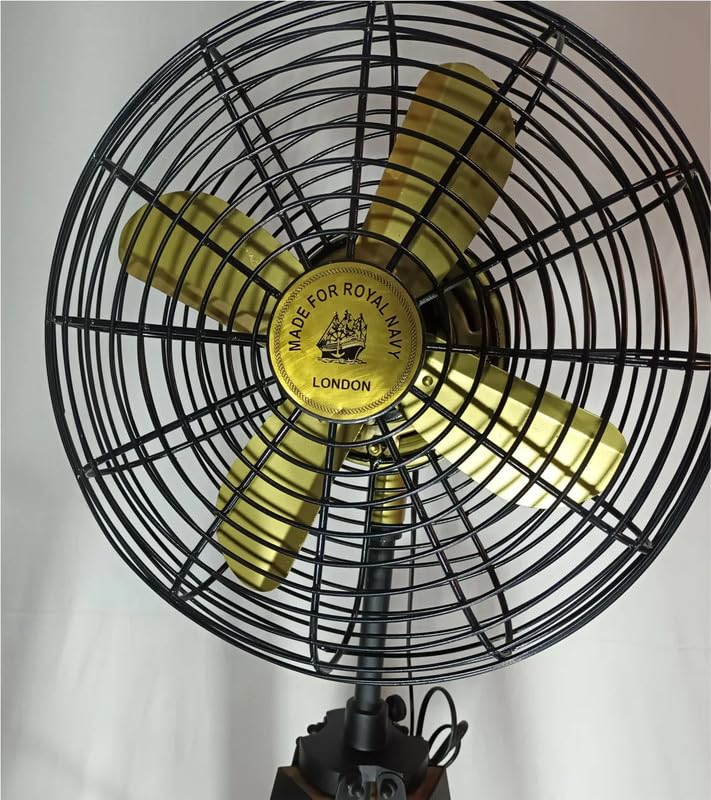Antique Tripod Black & Gold Electric Fan | Vintage-Inspired Design for Home or Office Decor | Sturdy Metal Frame | Adjustable Height