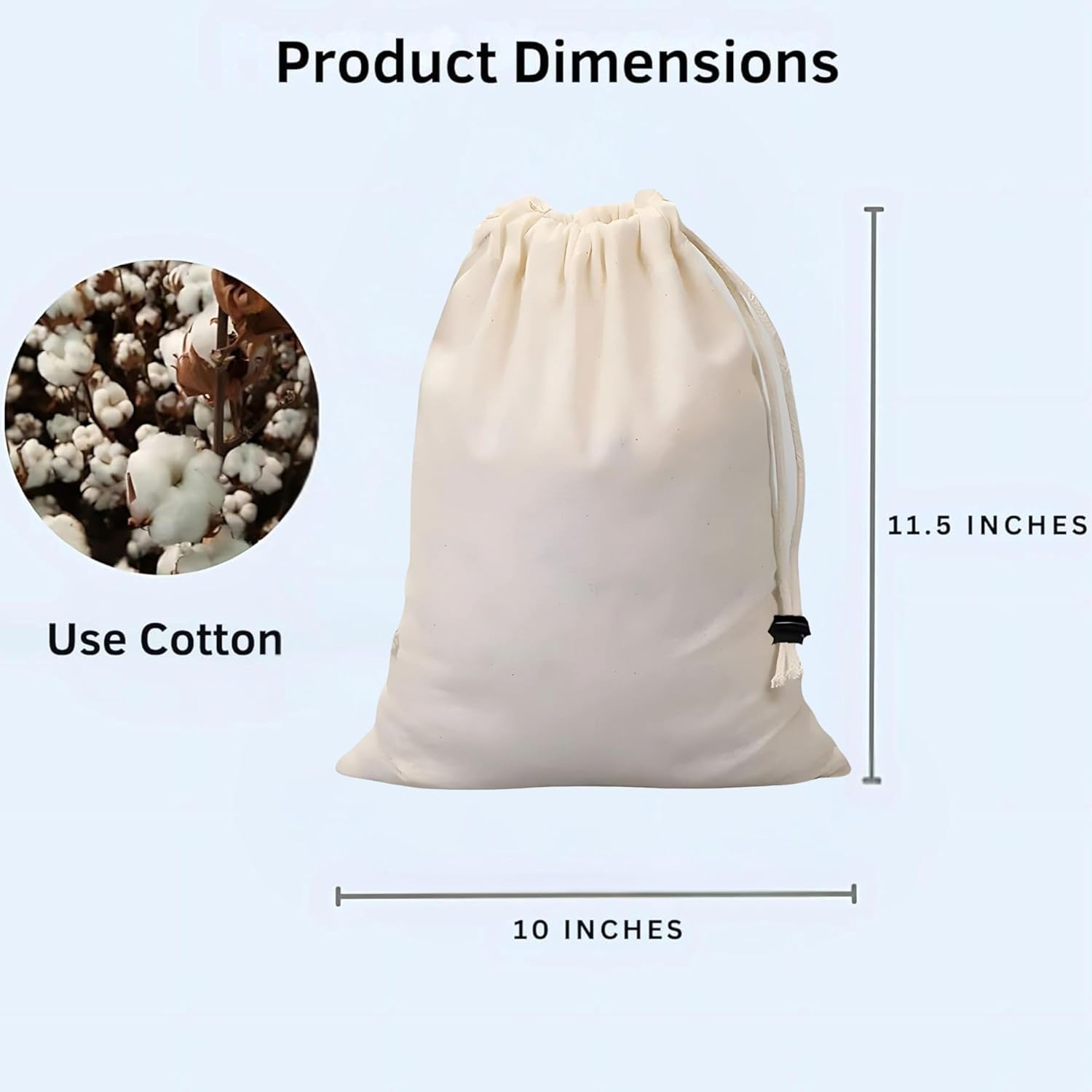 Versatile Muslin Cotton Single Drawstring Bags With Lock Button (10x11.5 in) – Reusable Storage for Nuts, Jewelry, Milk Straining, Creating Sachets & Keeping Vegetables Fresh | Pack of 5