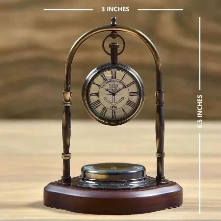 EcoNucleaX Antique Brass Desk Watch and Compass
