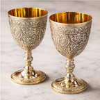 Decorative Brass Wine Glass, 16.3 x 8.1 cm, Floral Engraved Pattern, Gold