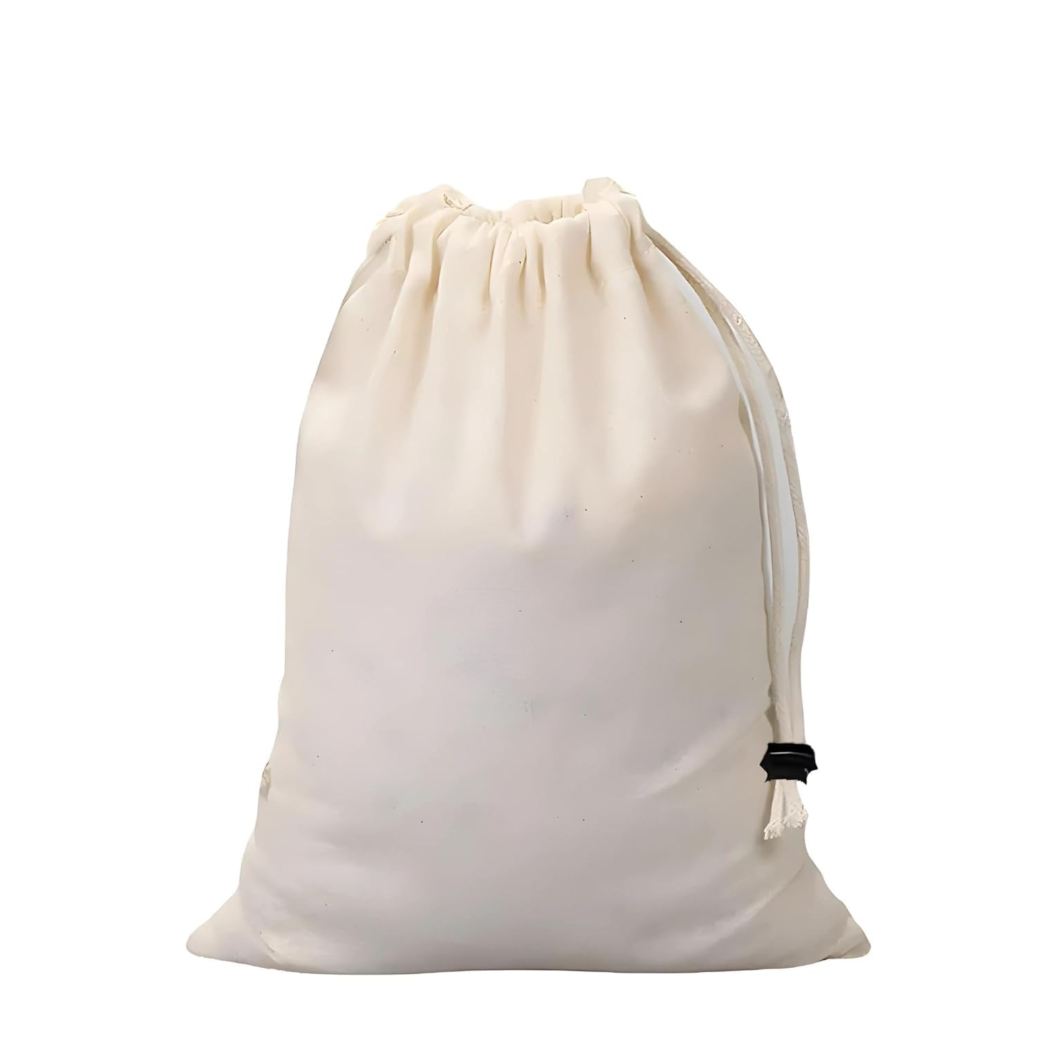 Versatile Muslin Cotton Single Drawstring Bags With Lock Button (10x11.5 in) – Reusable Storage for Nuts, Jewelry, Milk Straining, Creating Sachets & Keeping Vegetables Fresh | Pack of 3