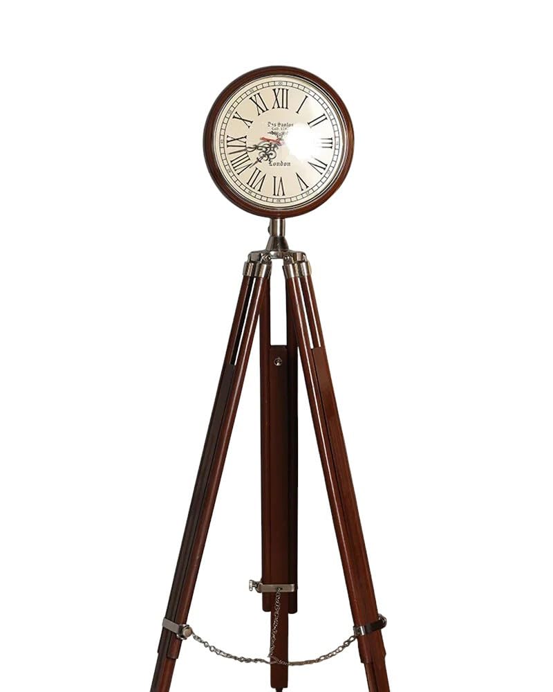 Analog Clock with Adjustable Height Wooden Tripod Stand