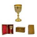 Decorative Brass Wine Goblet with Wooden Box, 16.3 x 8.1 cm, Gold Finish