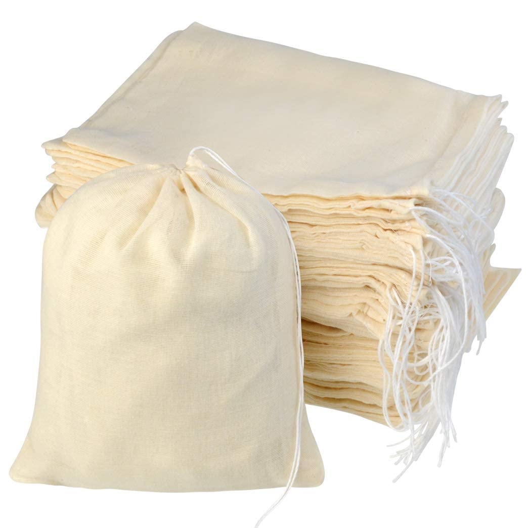 Versatile Muslin Cotton Single Drawstring Bags With Lock Button (10x11.5 in) – Reusable Storage for Nuts, Jewelry, Milk Straining, Creating Sachets & Keeping Vegetables Fresh | Pack of 100