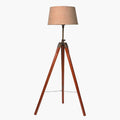 Tripod Floor Lamp with Wooden Stand, Fabric Shade, Living Room Standing Light