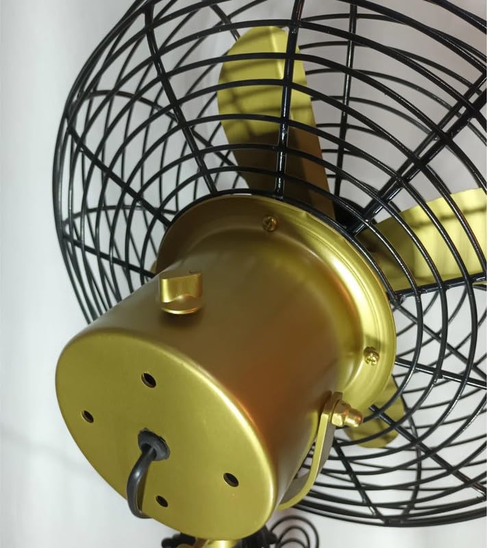 Antique Tripod Black & Gold Electric Fan | Vintage-Inspired Design for Home or Office Decor | Sturdy Metal Frame | Adjustable Height