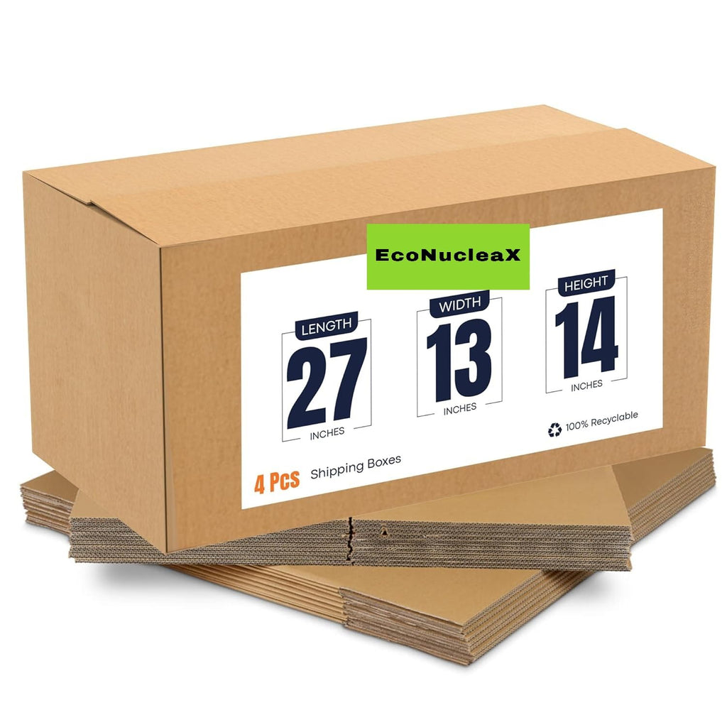 EcoNucleaX 5-Ply Corrugated Cardboard Shipping Boxes, Brown, 27x13x14 Inches, Pack of 4, Recyclable.