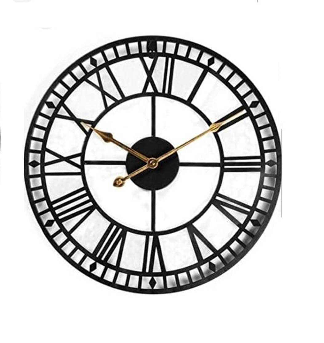 Large Roman Numeral Wall Clock, 24 inch, Black and Gold, Vintage Style for Elegant Home, Office and Fine Dining and Hotels