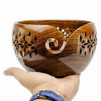Rosewood yarn storage bowl featuring elegant craftsmanship and durable design for organized knitting supplies