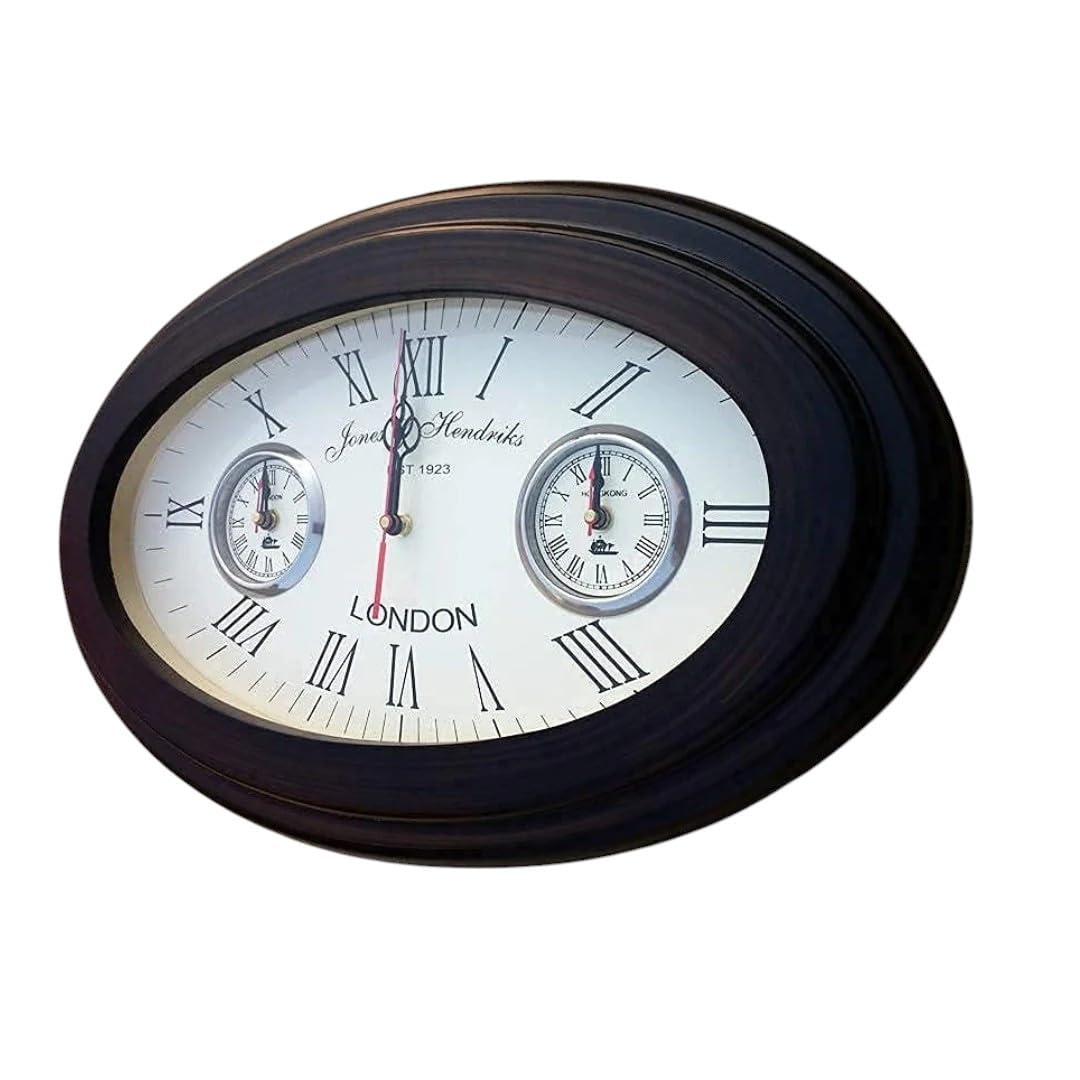 EcoNucleaX Oval Wooden Wall Clock - 17" | Elegant Wall Clock with Unique Oval Shape | Vintage-Inspired Design with Natural Wood Finish | Classic Roman Numerals for Easy Reading |