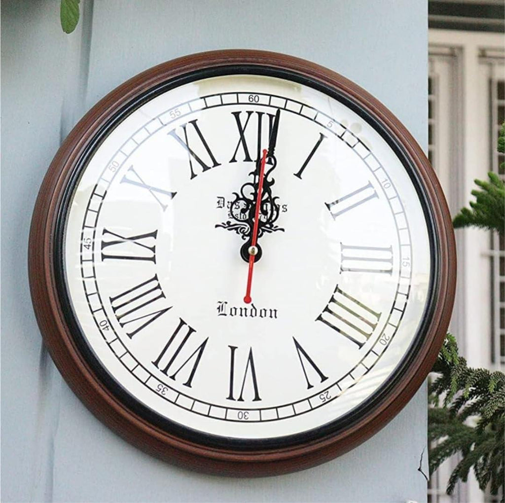 Hidden Camera in Wooden Wall Clock, 30 cm Wooden Frame, White Face with London Design