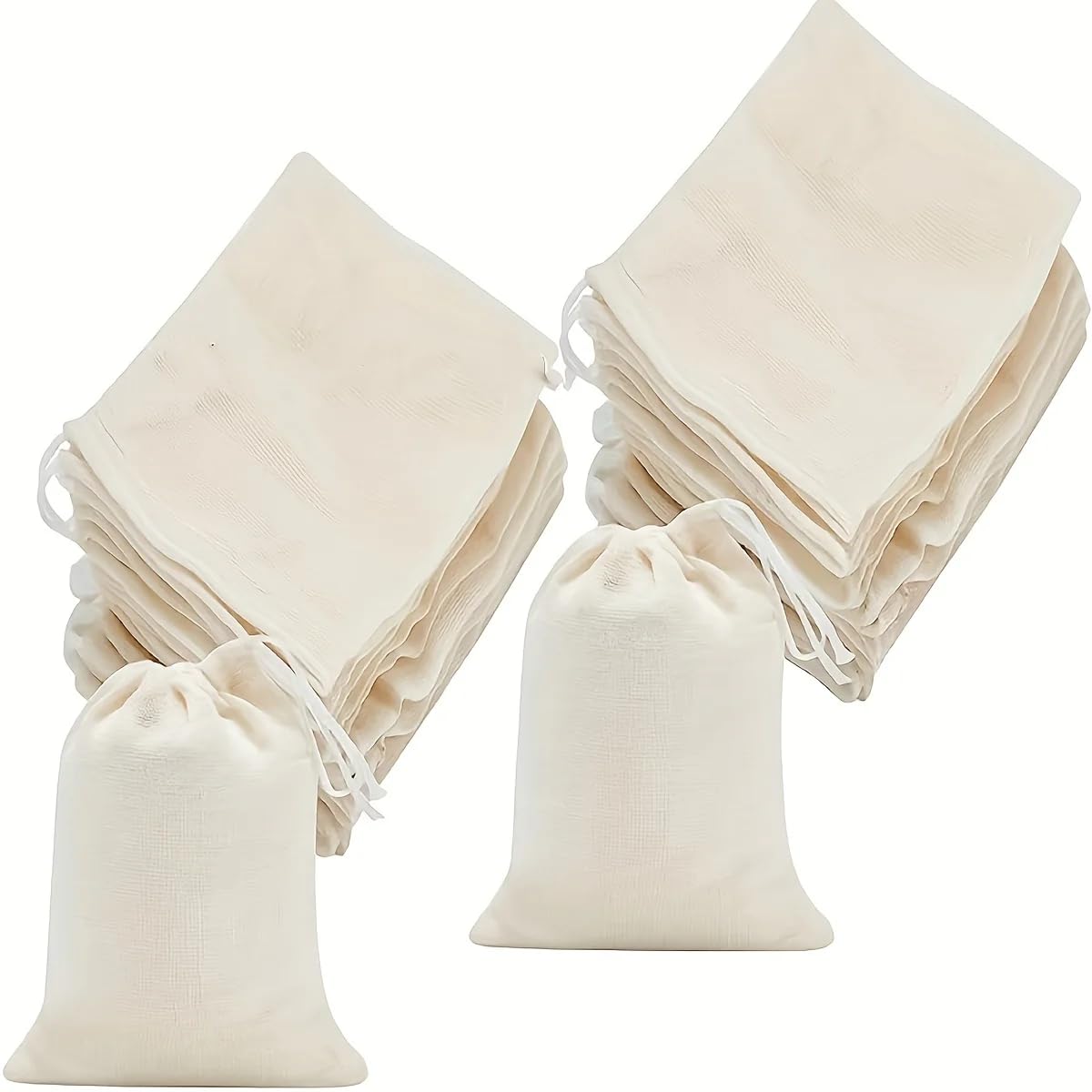 Versatile Muslin Cotton Single Drawstring Bags With Lock Button (10x11.5 in) – Reusable Storage for Nuts, Jewelry, Milk Straining, Creating Sachets & Keeping Vegetables Fresh | Pack of 4