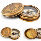 Antique Brass Pocket Compass with Robert Frost's The Road Not Taken Engraved Inside The Cover and Kelvin & Hughes - London 1917 on top, 5 cm, Vintage Style Navigation Nautical Compass for Hiking.