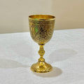 Decorative Brass Wine Goblet, 16.3 x 8.1 cm, Floral Engraved Pattern, Gold