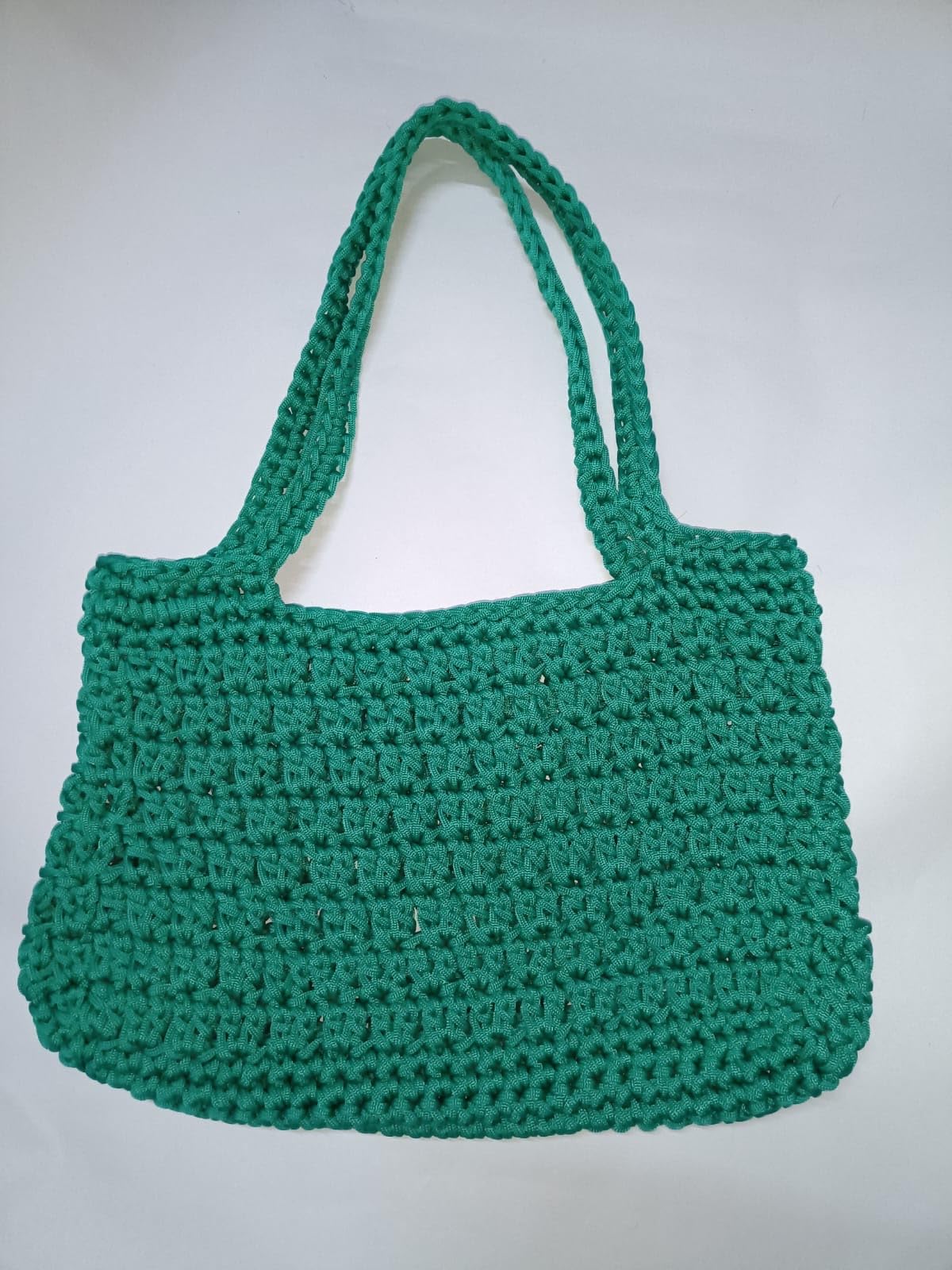 Handmade Crochet Tote Bag, Emerald Green, Double Handle - made with love by generational artisans