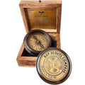 Vintage Boy Scouts Compass and Oath Set with Wooden Box, 5.08 cm, Brass and Glass, Antique Navigation Tool.