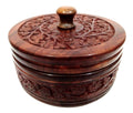 Rosewood Solid Chapati Box/Casserole with Engraved Design Finish for Kitchen, Home Decor (Brown), Chapati Box and Paratha Box