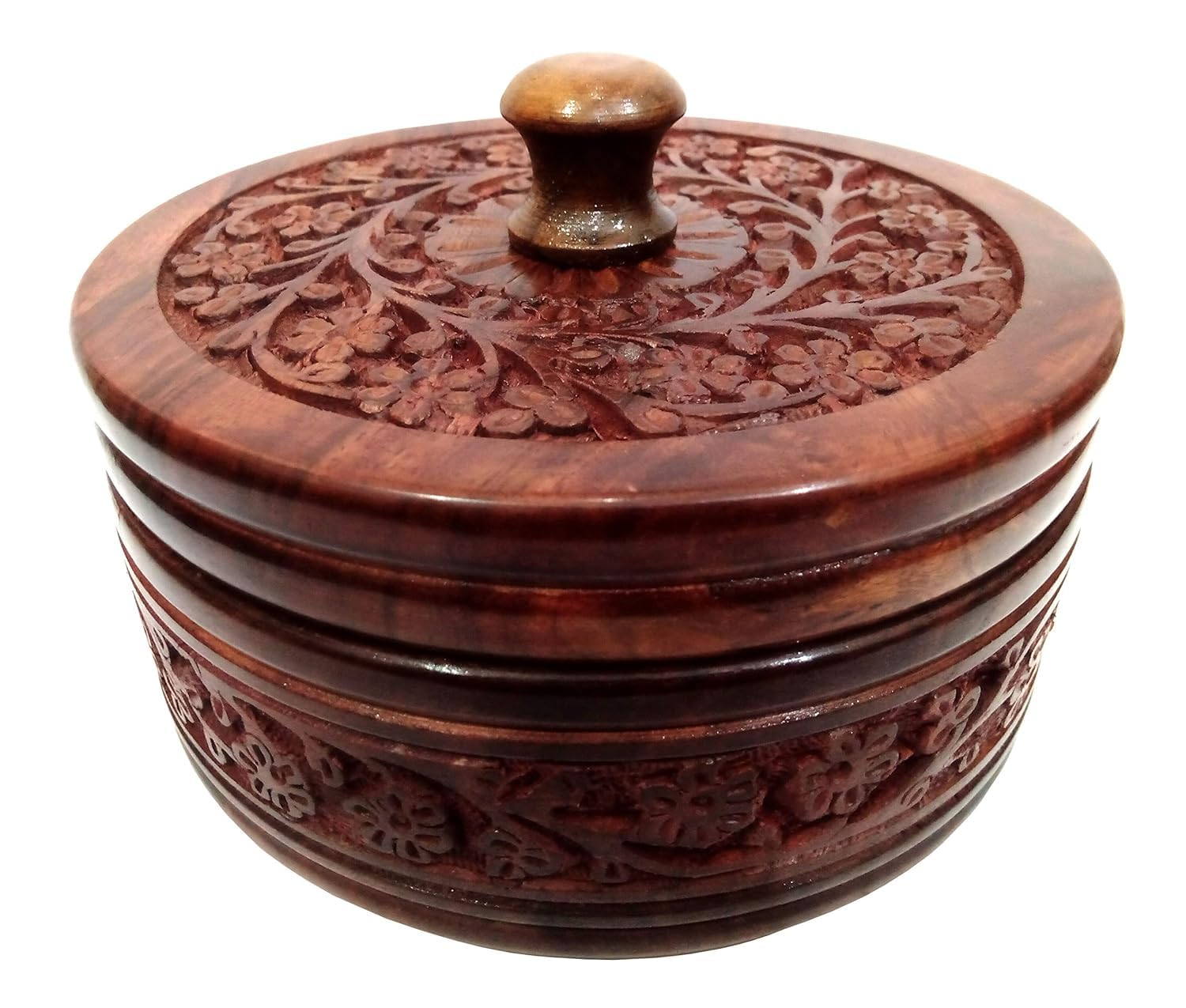 Rosewood Solid Chapati Box/Casserole with Engraved Design Finish for Kitchen, Home Decor (Brown), Chapati Box and Paratha Box