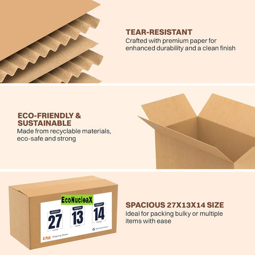 (Pack of 10) 5-Ply Corrugated Cardboard Shipping Boxes, Brown, 27x13x14 Inches