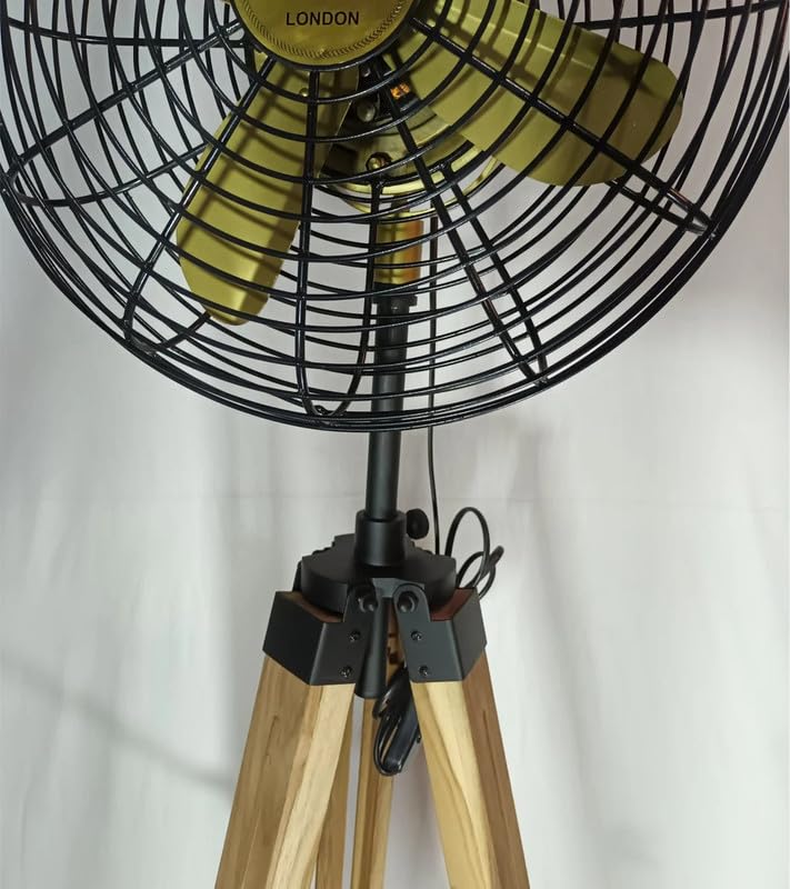 Antique Tripod Black & Gold Electric Fan | Vintage-Inspired Design for Home or Office Decor | Sturdy Metal Frame | Adjustable Height