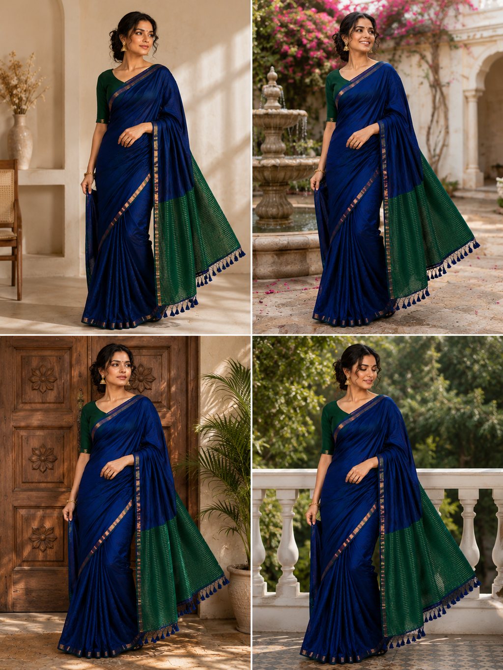 Neelvani- Blue Mul Modal Saree with Tassels