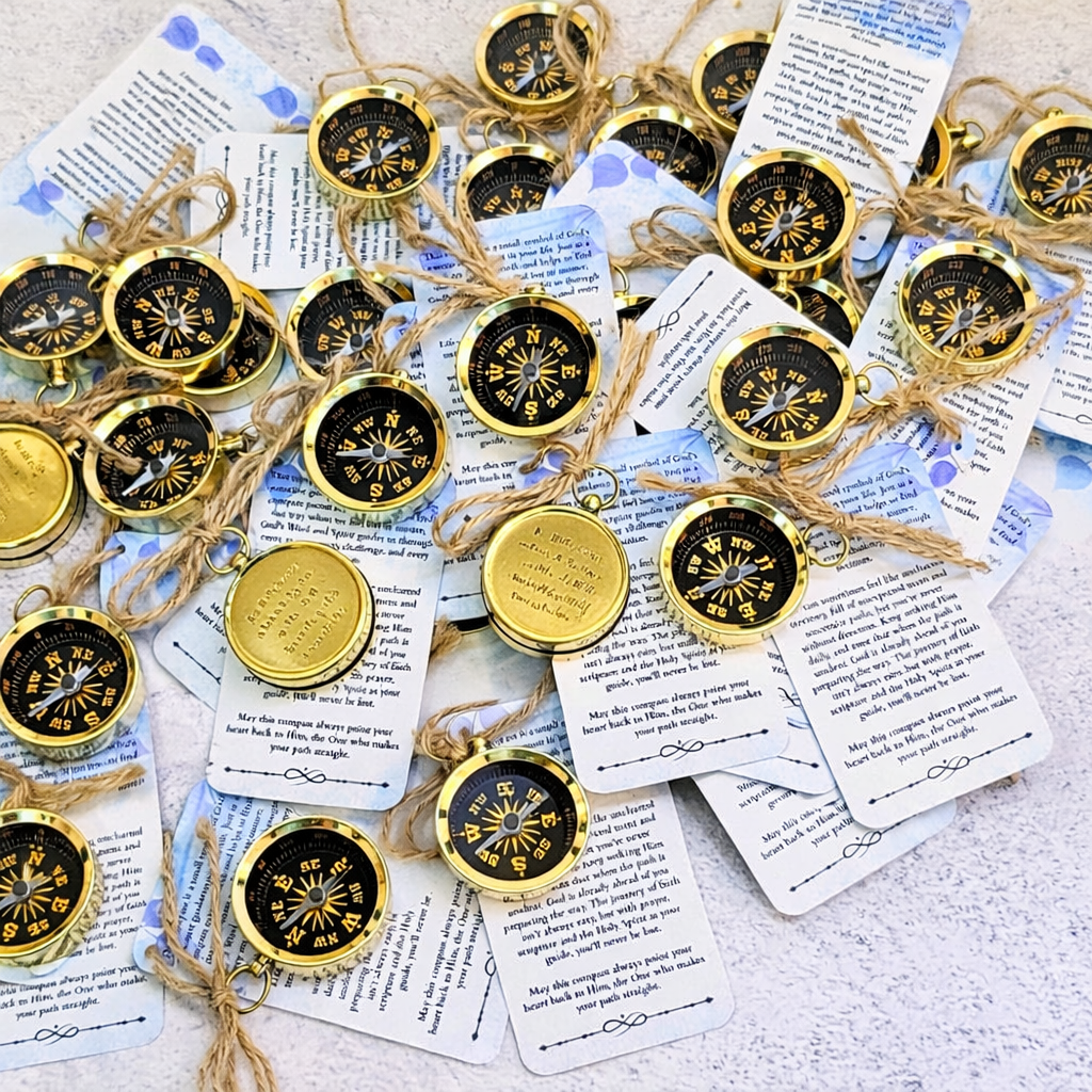 Personalized Brass Compass Wedding Favors  Christian Gifts with Proverbs 36 Card