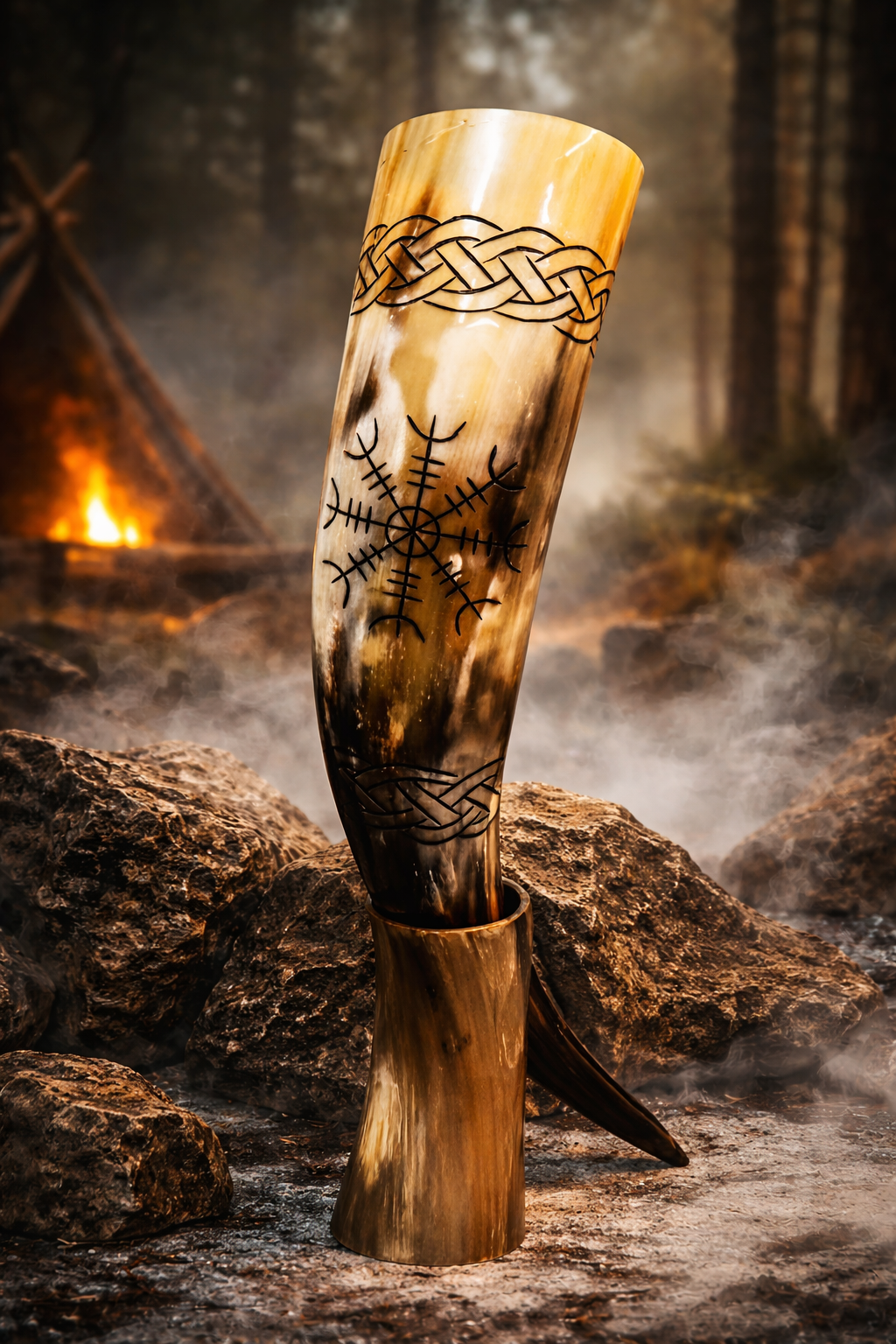 Handcrafted Viking Drinking Horn with Stand Mead, Ale, Beer