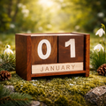 Rustic Wood Desk Calendar, Perpetual Block Style (Compact Size)