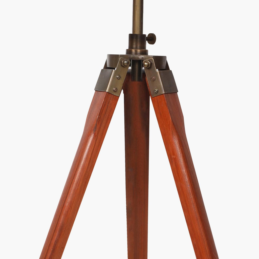 Tripod Floor Lamp with Wooden Stand, Fabric Shade, Living Room Standing Light