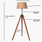 Tripod Floor Lamp with Wooden Stand, Fabric Shade, Living Room Standing Light