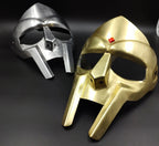 Brass MF DOOM Mask, Gladiator Style Helmet, Metallic Gold and Silver Finish, Cosplay Prop