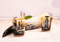 Handcrafted Viking Drinking Horn Set Thor Hammer Cup and Shot Glasses