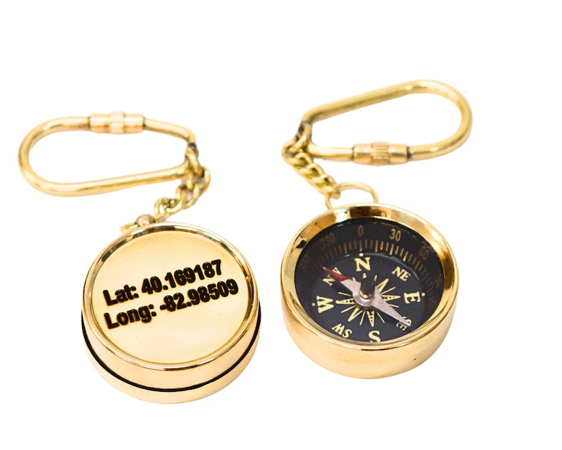 Personalized Brass Compass Keychain Nautical Wedding Gift